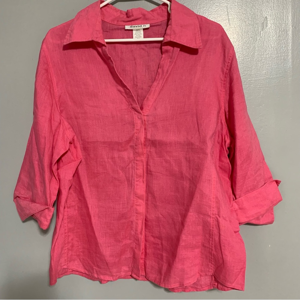 david n Women’s pastel pink blouse XL 3/4 sleeve A38